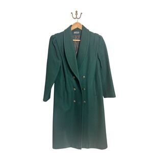 Vintage JOFIELD Women's Green Double Breasted Wool Blend Trench Coat Medium